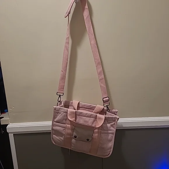 Baby Pink Corduroy Womens Tote Bag Collapsible Crossbody Purse - Picture 3 of 14